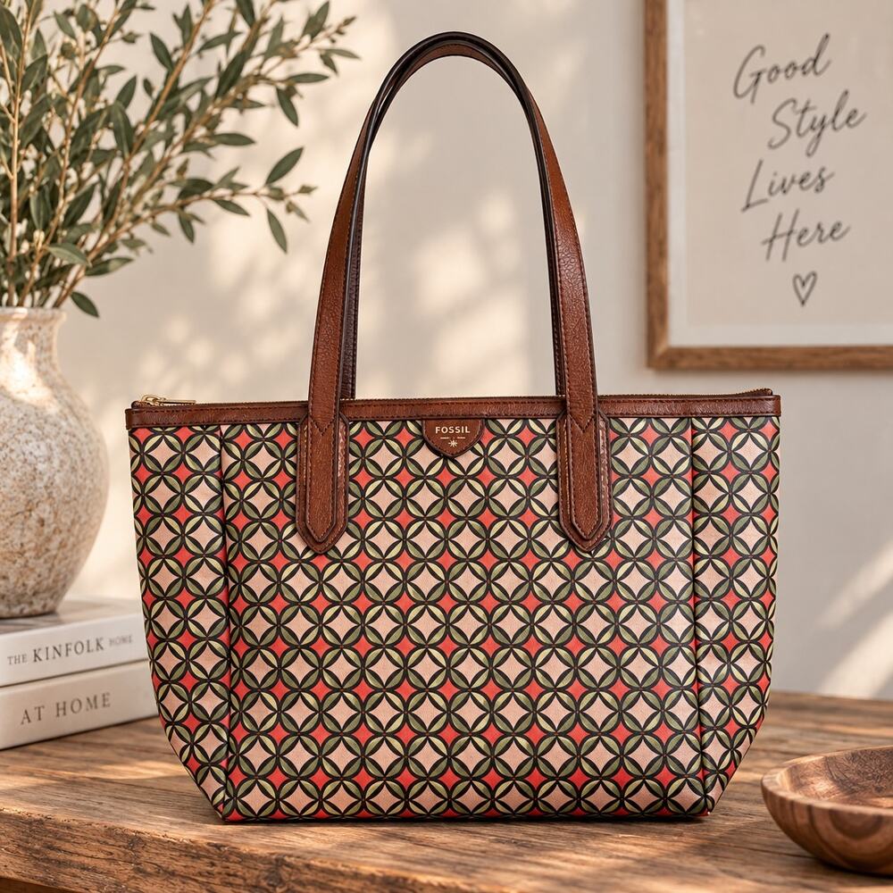 Fossil Red Tan Green Cow Leather  Shoulder bag